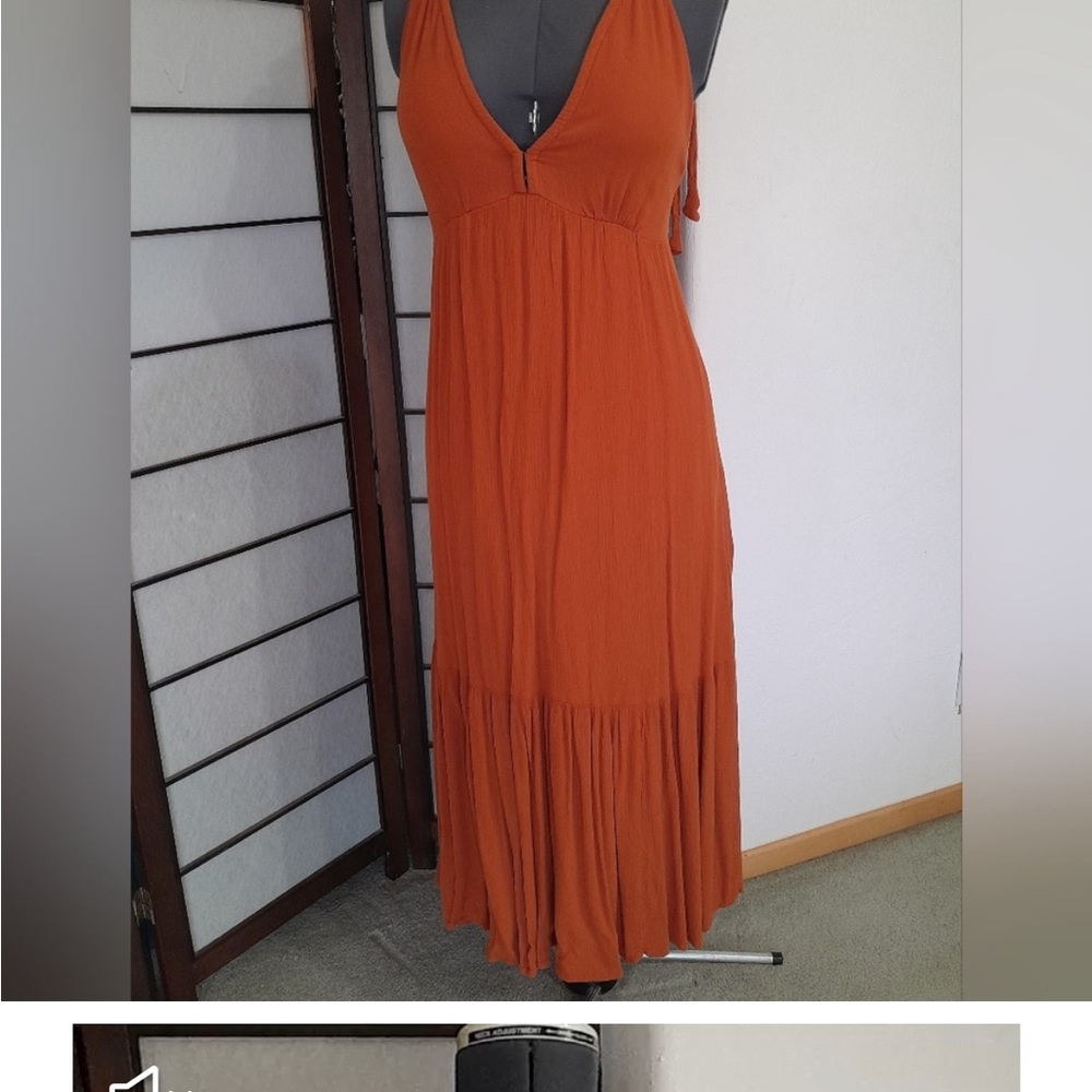 Abercrombie & Fitch Orange Maxi Sundress with Pleats